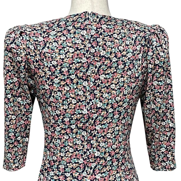 Paquette Petite Vintage 80s Puff Sleeve Ditsy Floral Midi Dress Size 10P - Picture 10 of 13